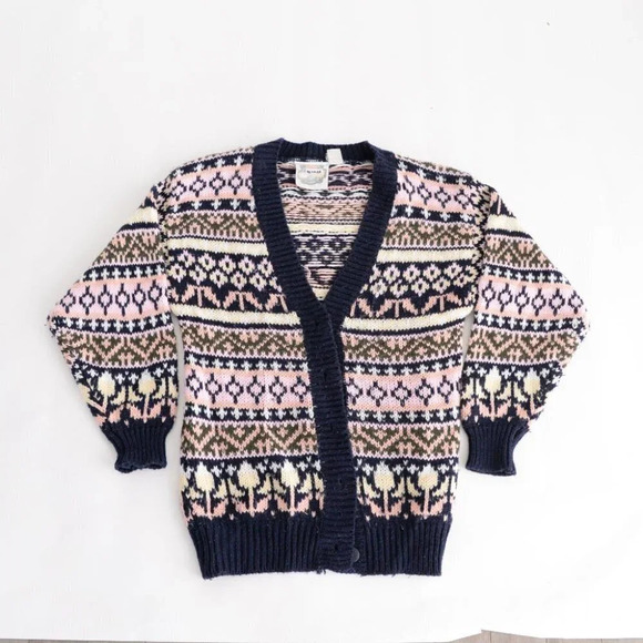 Vintage Pure Stuff Navy and Pink Knit Button Cardigan  Size Small - Picture 4 of 12